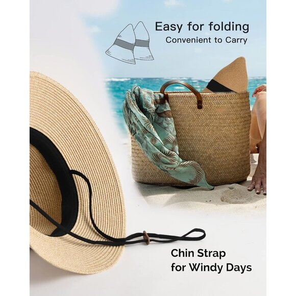 Women\'s Straw Sun Hat UPF 80+ Foldable Brim Travel Beach Cap for Women main image 5
